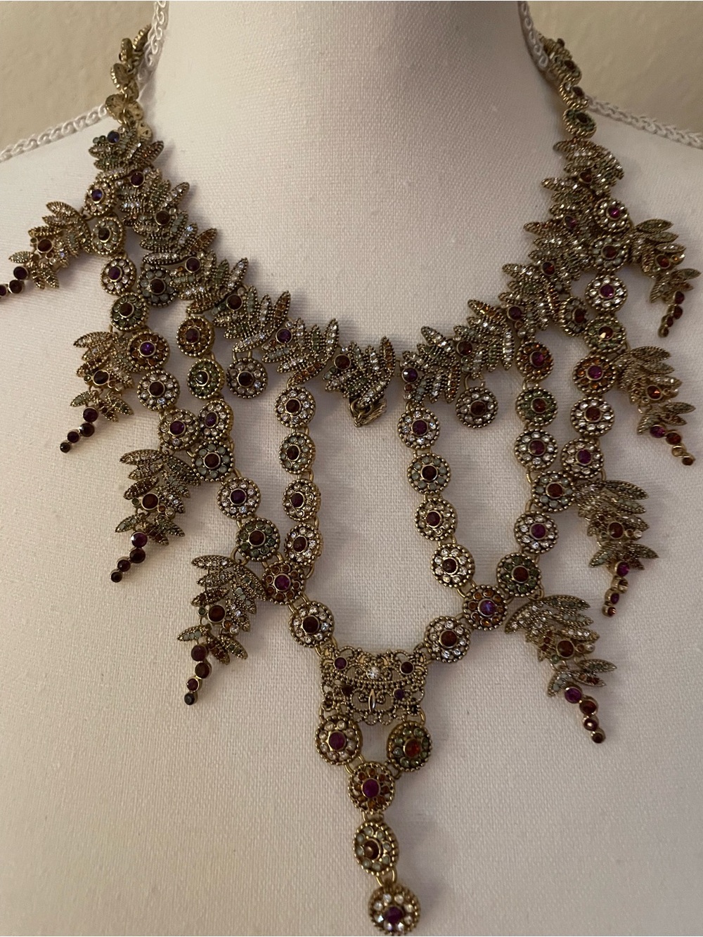 Elegant Gold-Tone Statement Necklace with Ruby and Diamond Accents